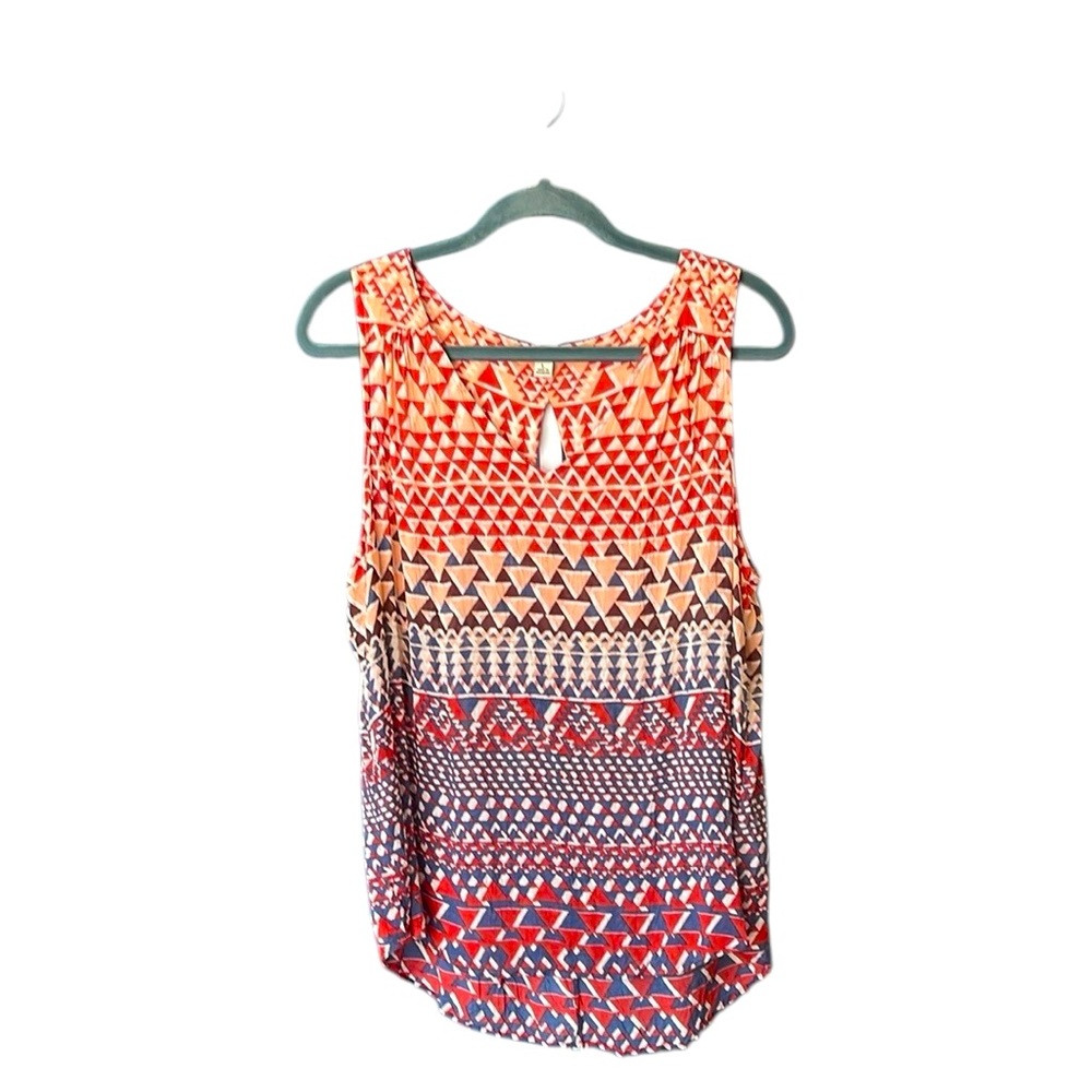 Lucky Brand Geo Patterned Sleeveless Top… size L… fun cut out on the backside